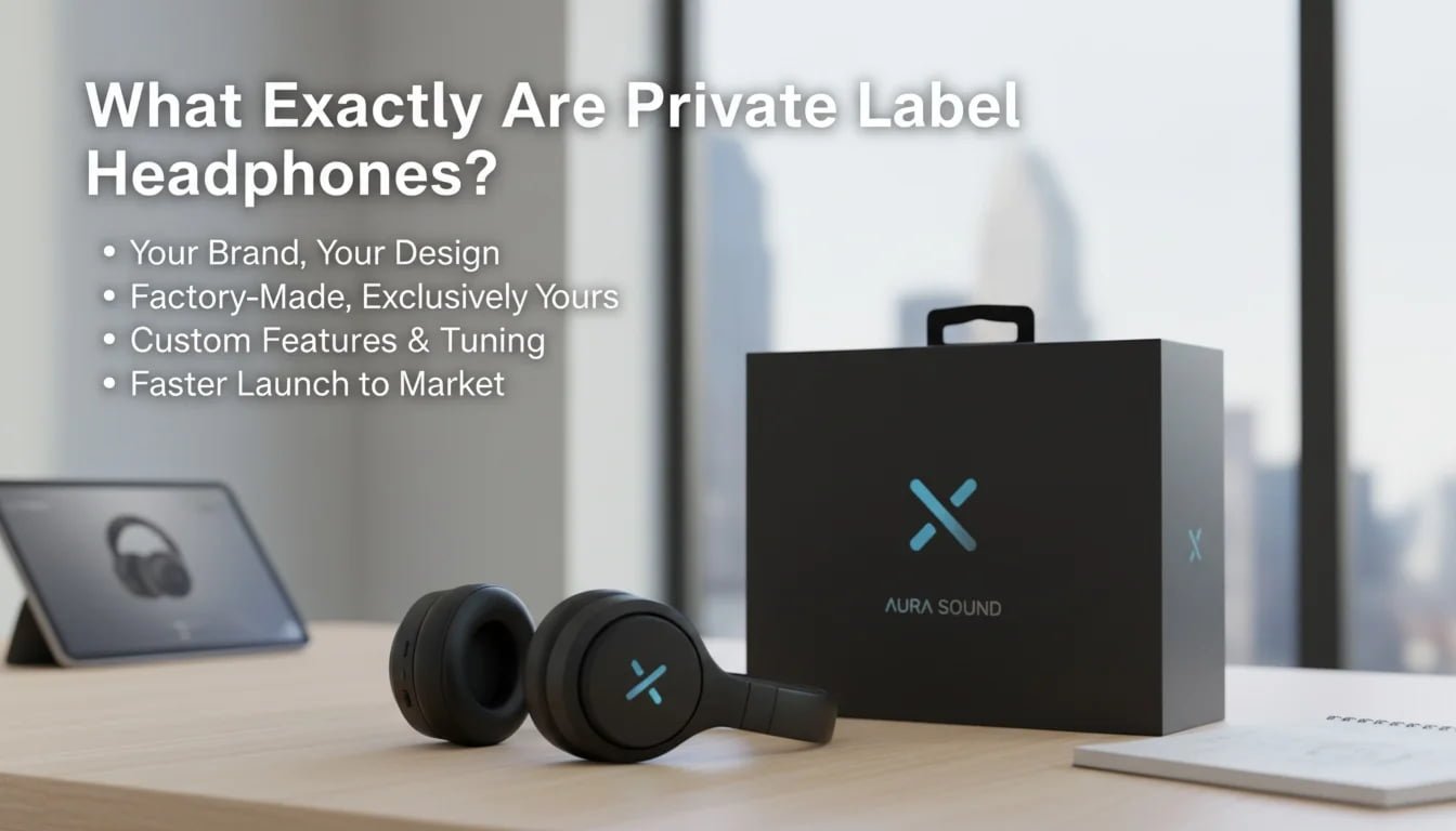 A unique private label headphone with custom branding on the ear cup